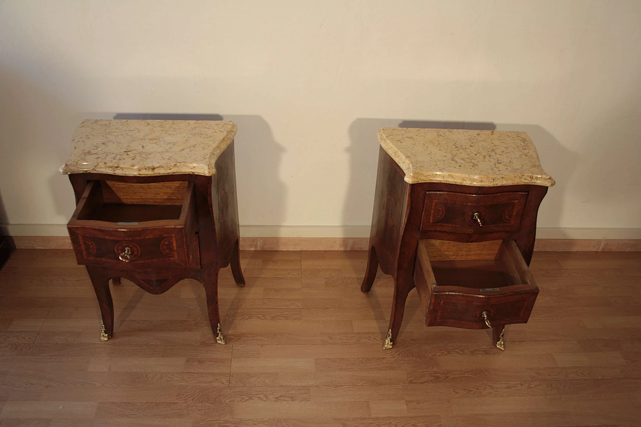 Pair of Louis XV style bedside tables in wood and briarwood, 1920s 1353909