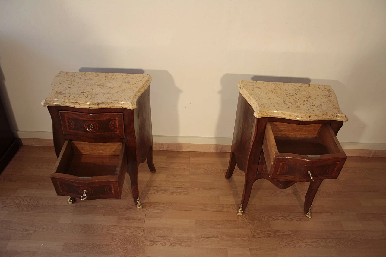 Pair of Louis XV style bedside tables in wood and briarwood, 1920s 1353910