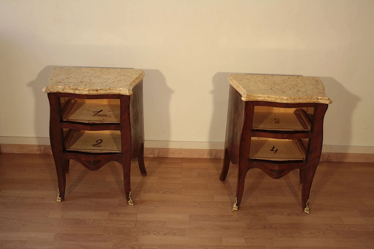 Pair of Louis XV style bedside tables in wood and briarwood, 1920s 1353911