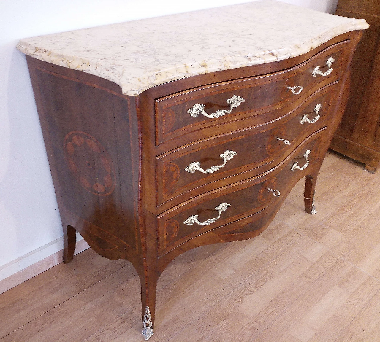 Louis XV style wooden chest of drawers with marble top, 1920s 1143178