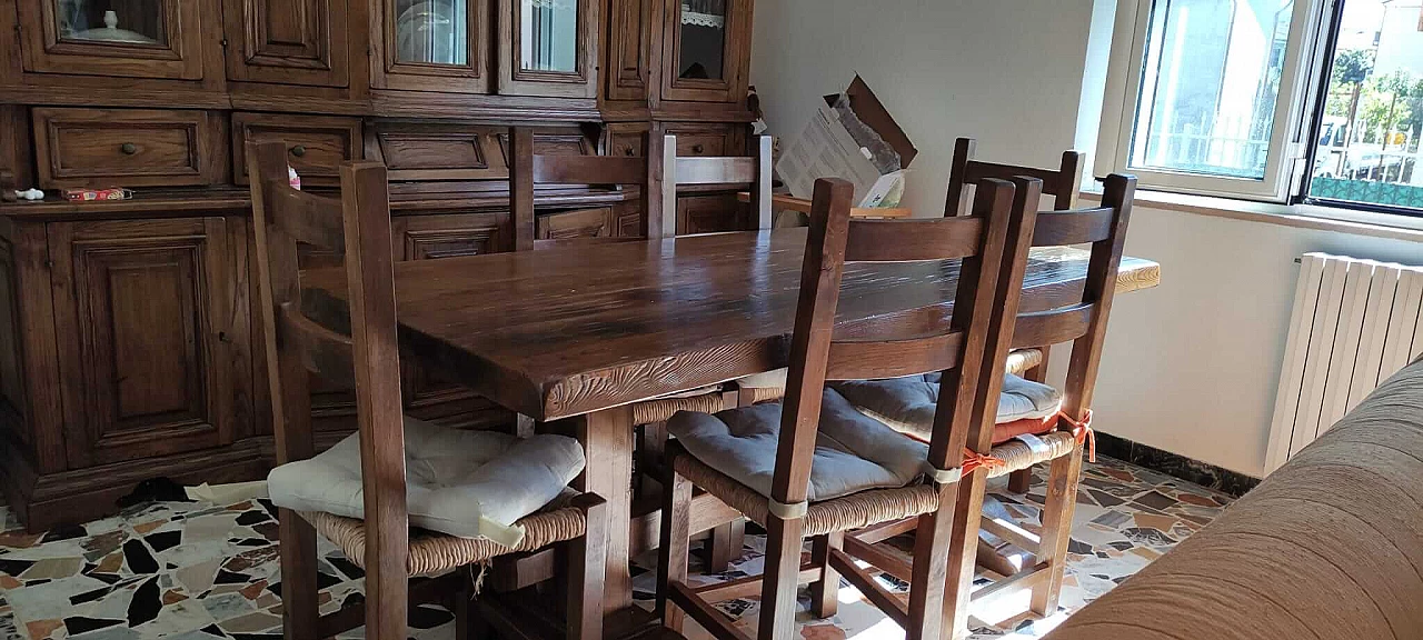 Rustic sideboard with solid wood table and 6 chairs, 1980s 1480497