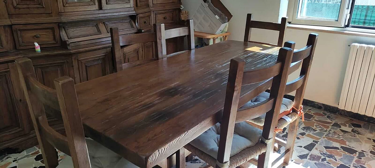 Rustic sideboard with solid wood table and 6 chairs, 1980s 1480498