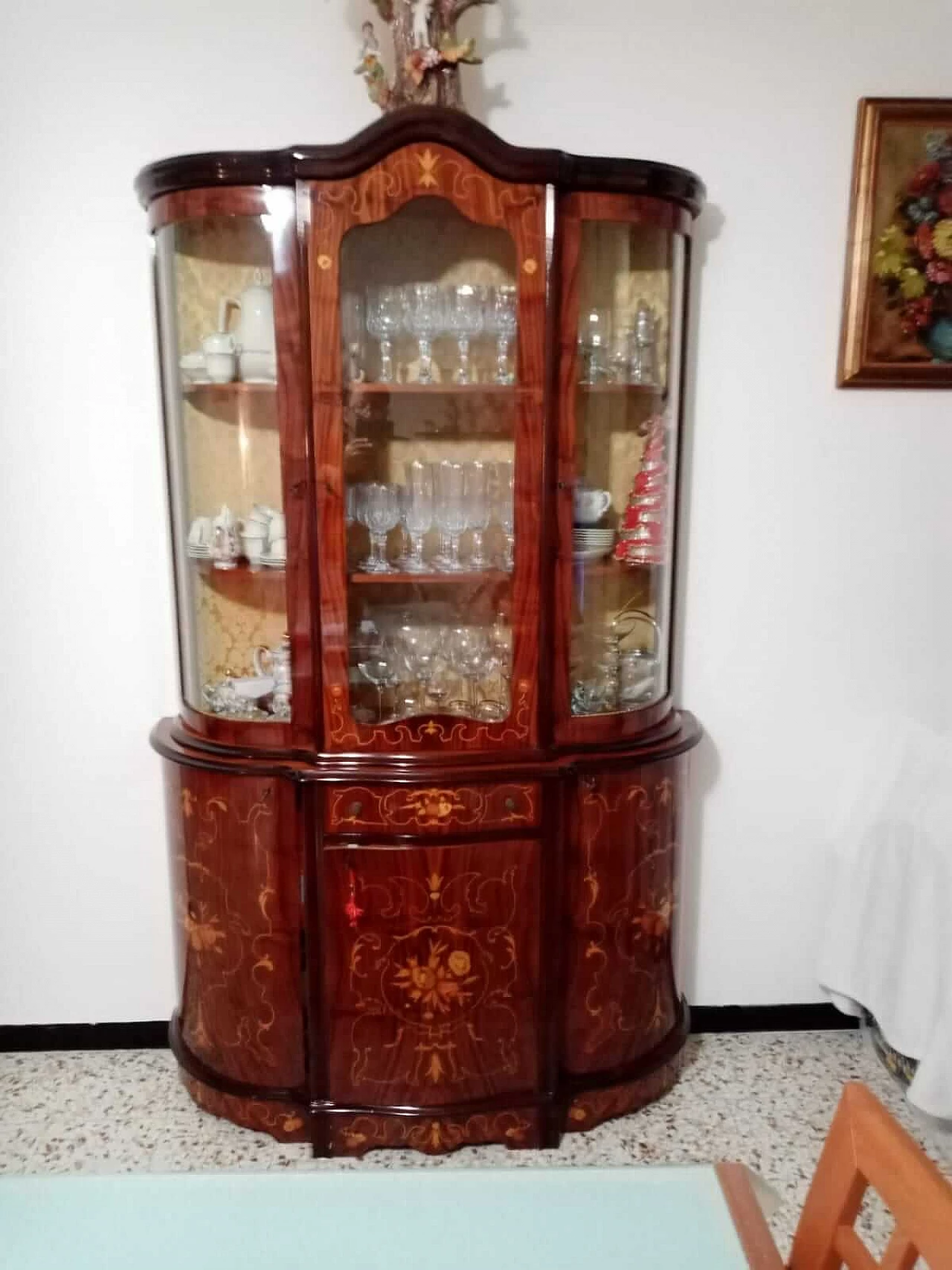 Sideboard with wooden and glass display case, 1980s 1