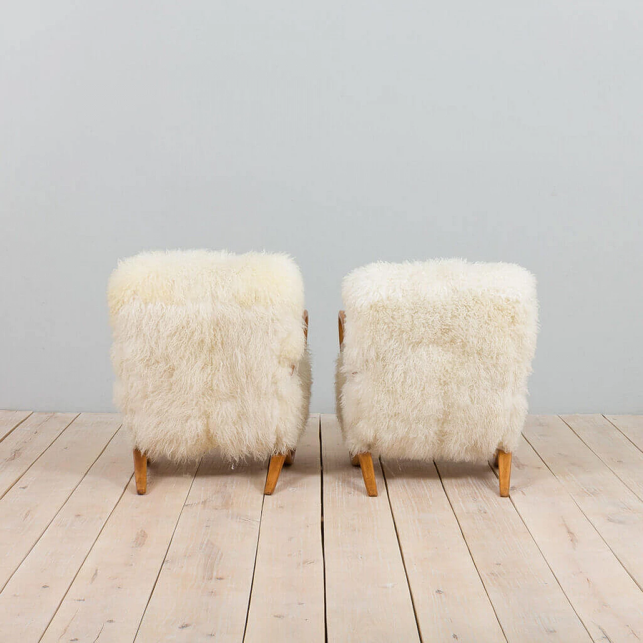 Pair of Jindrich Halaba sheepskin armchairs 269, 1930s 6