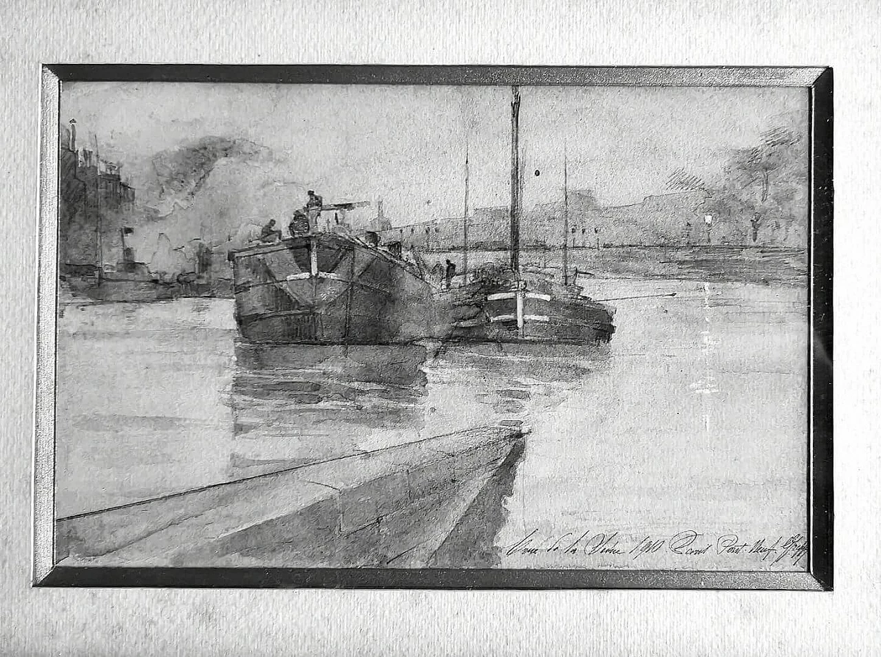 Acquerello Paris Pont Neuf sur la Seine di Giovanni Greppi, 1910 8