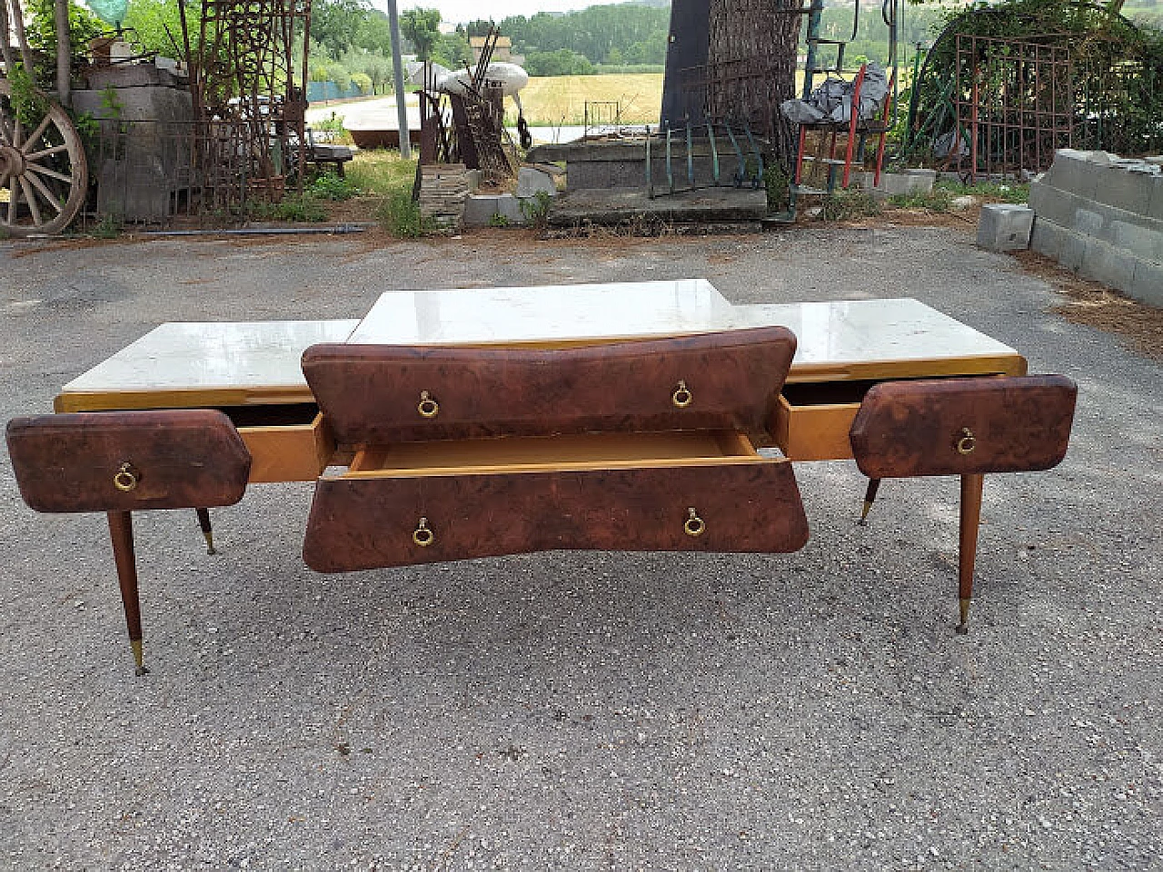 Dresser in walnut wood, Carrara marble and metal, 1960s 2