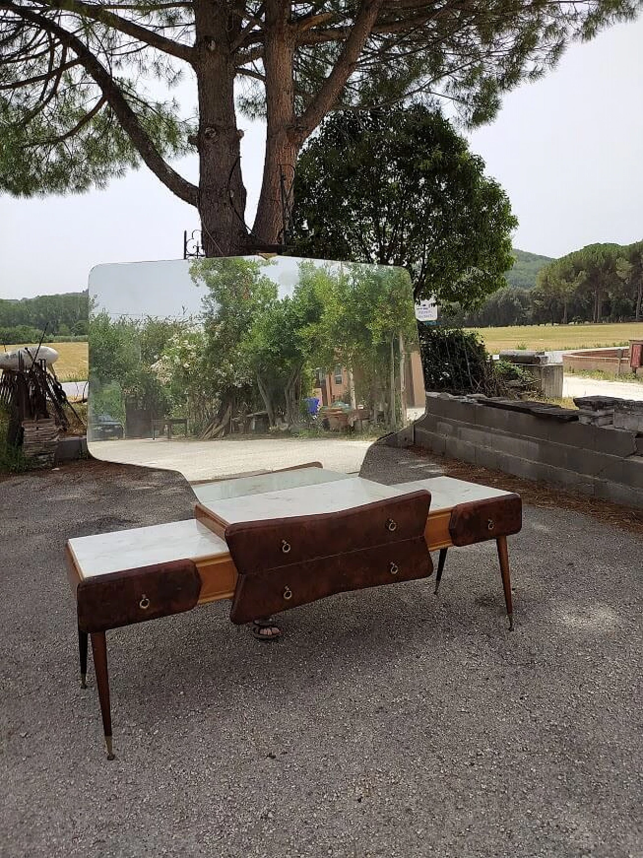 Dresser in walnut wood, Carrara marble and metal, 1960s 3