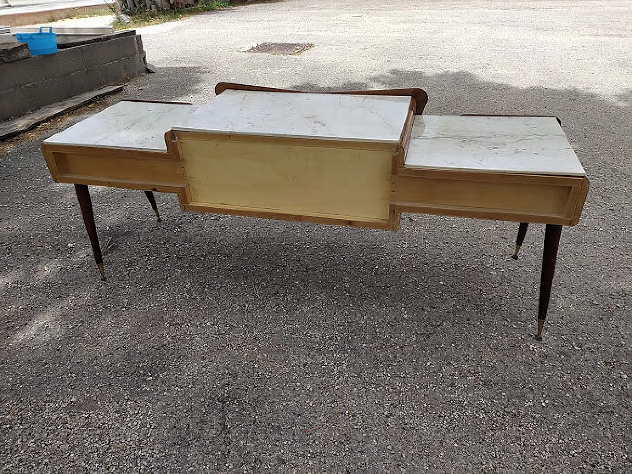 Dresser in walnut wood, Carrara marble and metal, 1960s 6