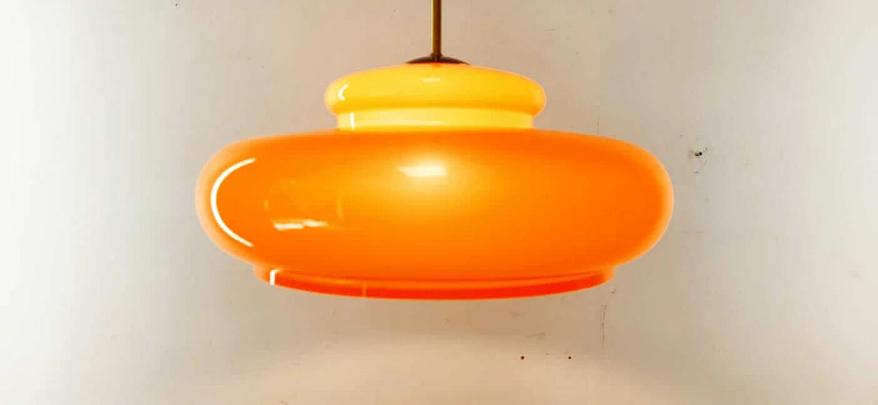 Lampadario con asta in ottone, anni '70 2