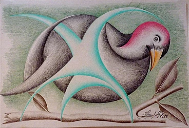 Pencil on cardboard Uccello Fantastico by Erto Zampoli, 1950s