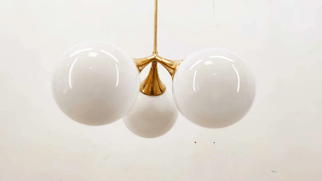 Brass chandelier with three polished spheres, 1970s 1