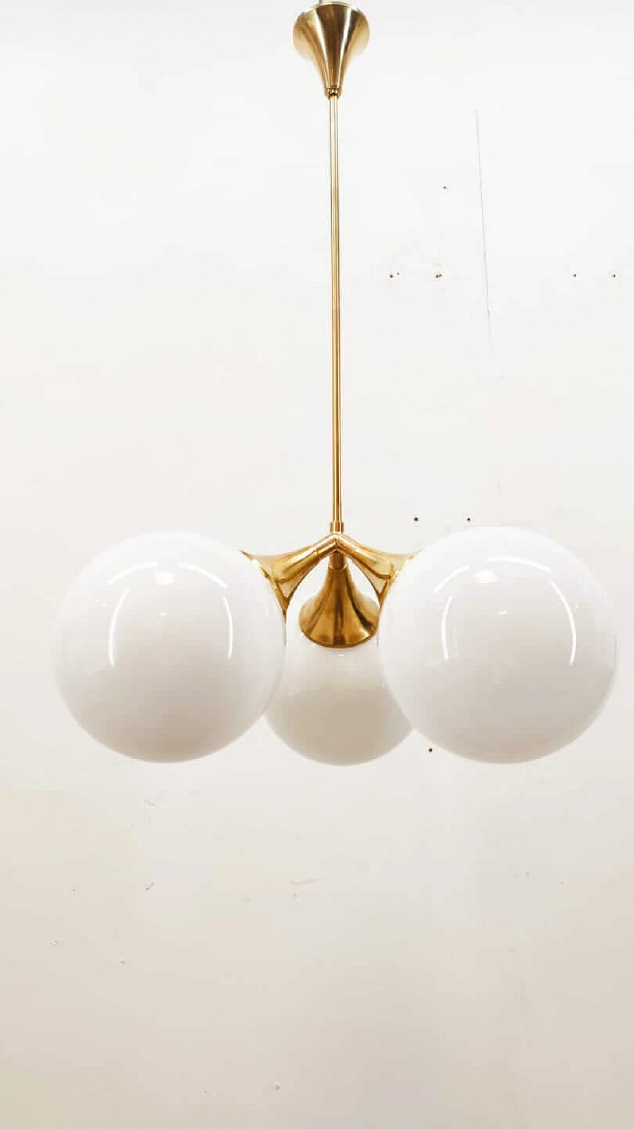 Brass chandelier with three polished spheres, 1970s 2