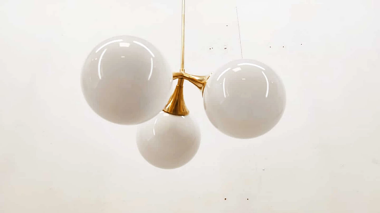 Brass chandelier with three polished spheres, 1970s 3