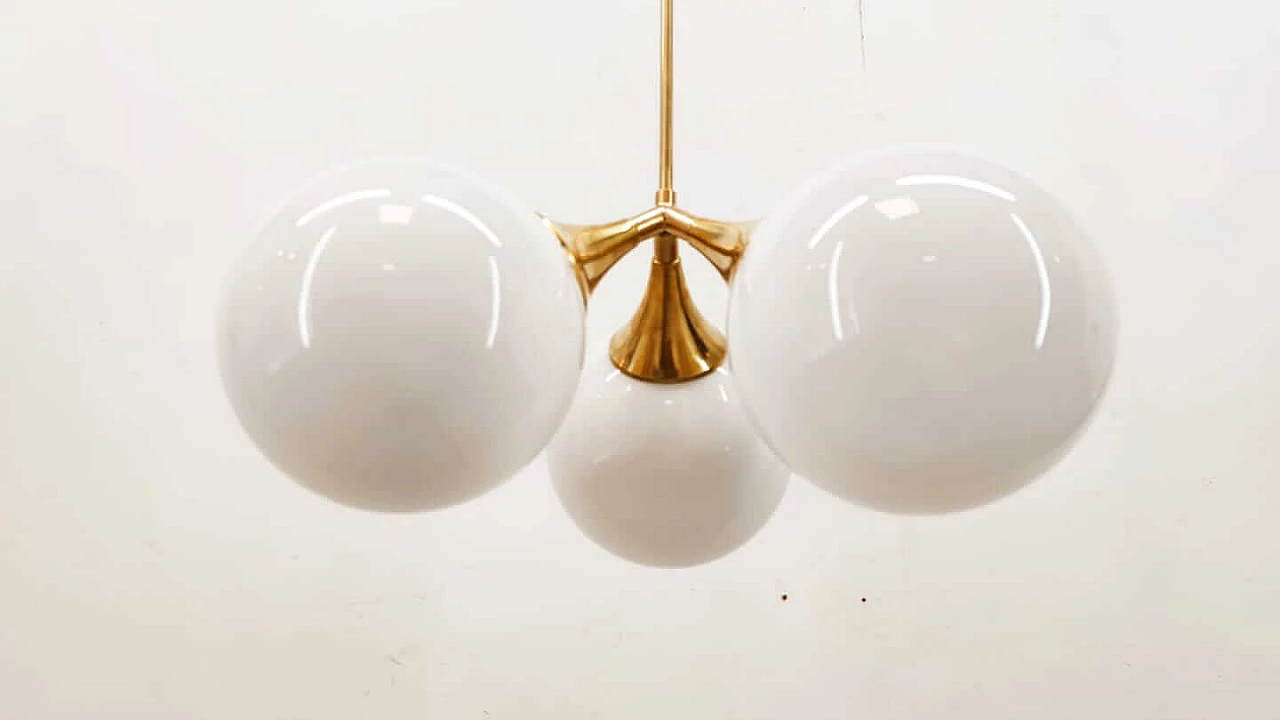 Brass chandelier with three polished spheres, 1970s 4