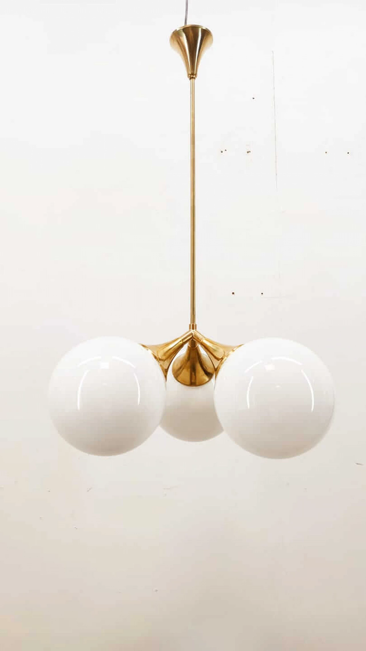 Brass chandelier with three polished spheres, 1970s 5