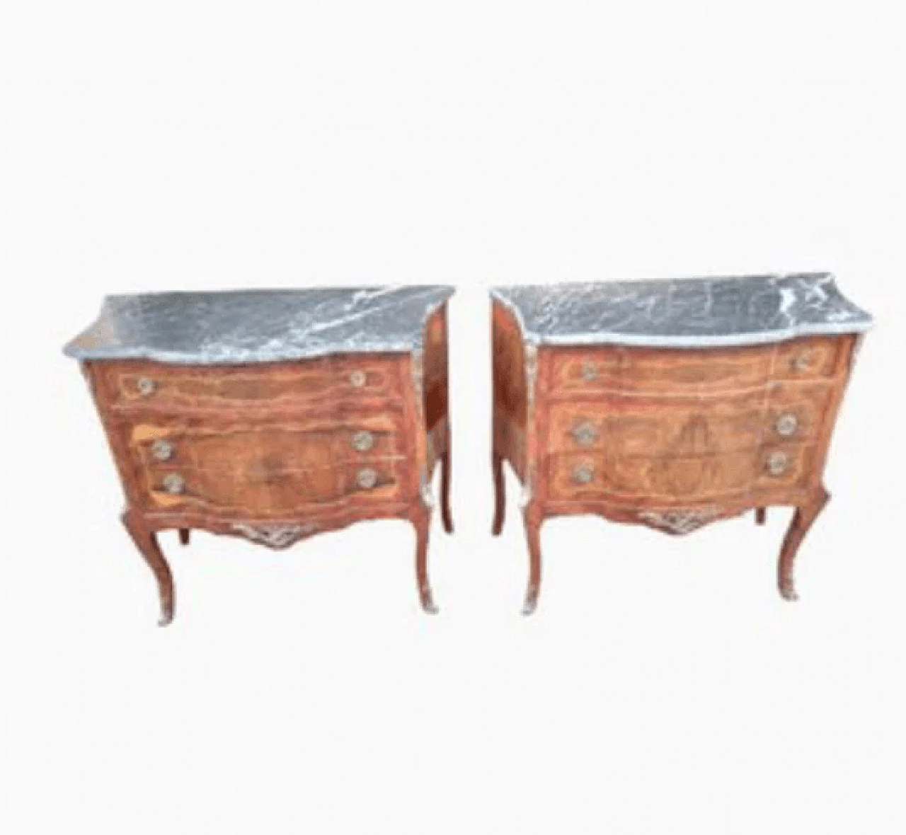 Pair of chests of drawers in wood, brass and French marble, early 20th century 1