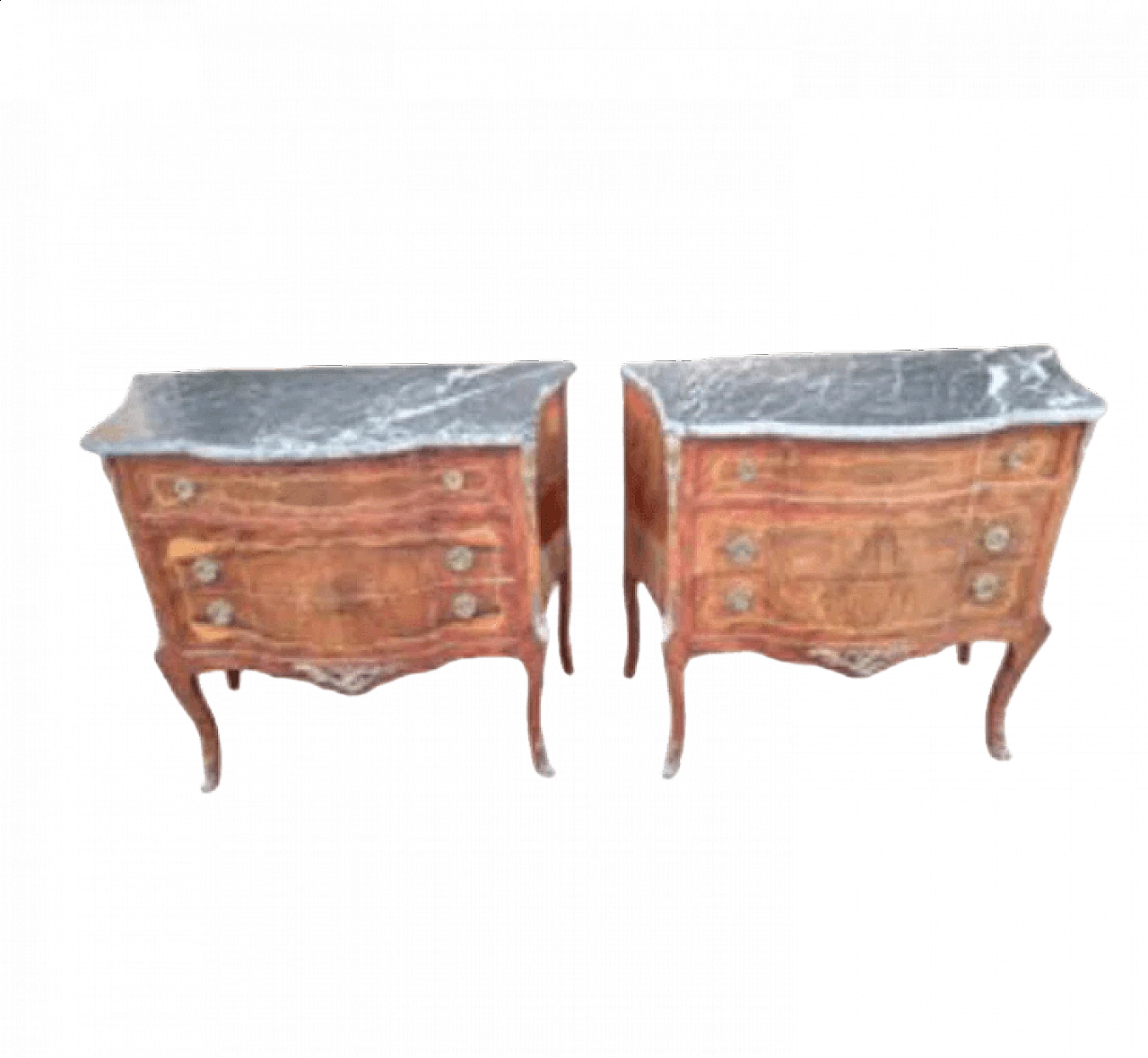 Pair of chests of drawers in wood, brass and French marble, early 20th century 2