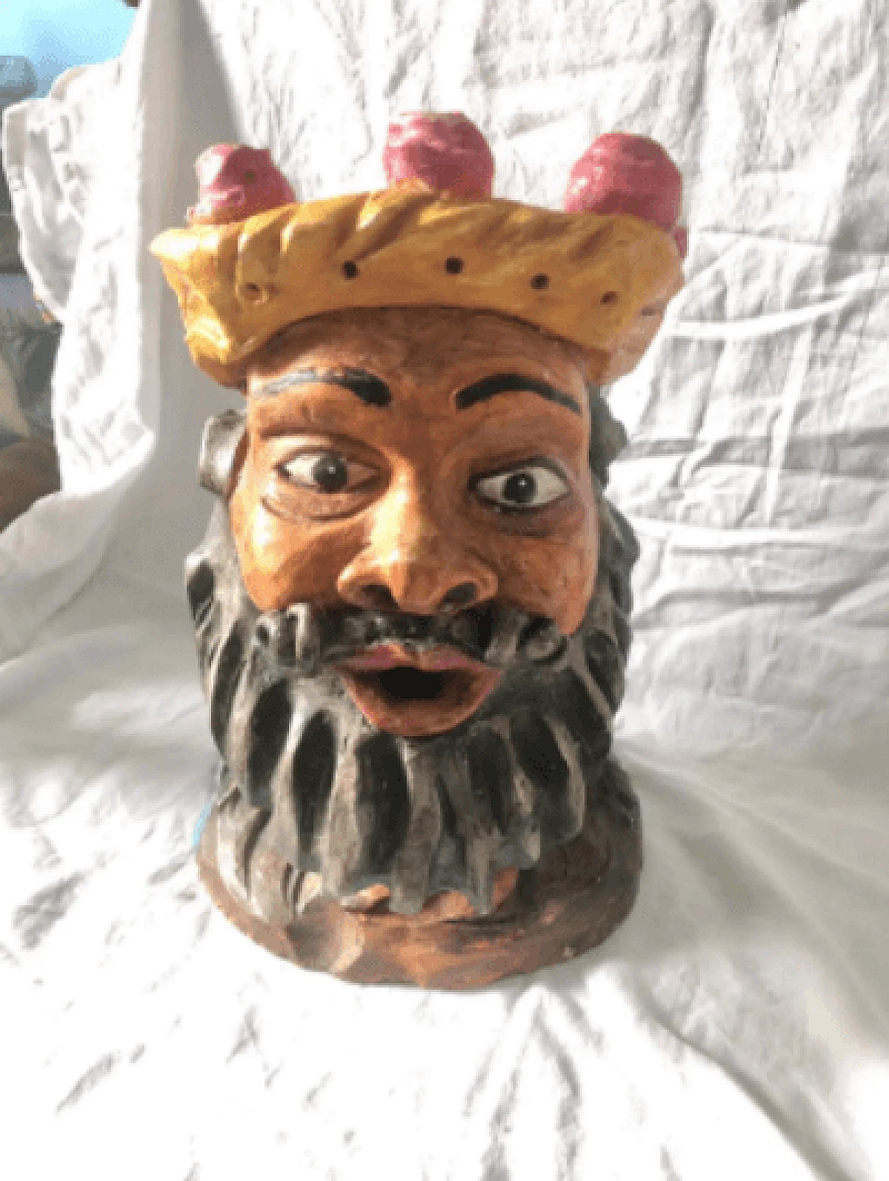 Terracotta polychrome head sculpture, 19th century 2