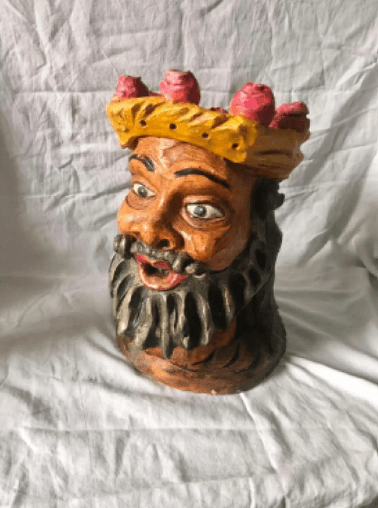 Terracotta polychrome head sculpture, 19th century 5