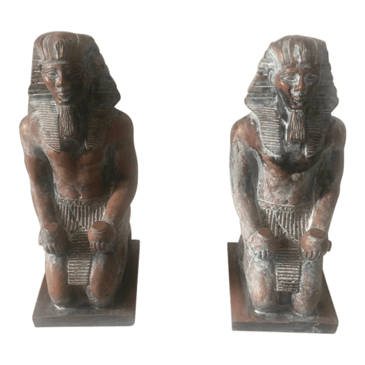 Pair of hand-carved Art Deco' sculptures of Egyptian Pharaohs in wood, 40s 11