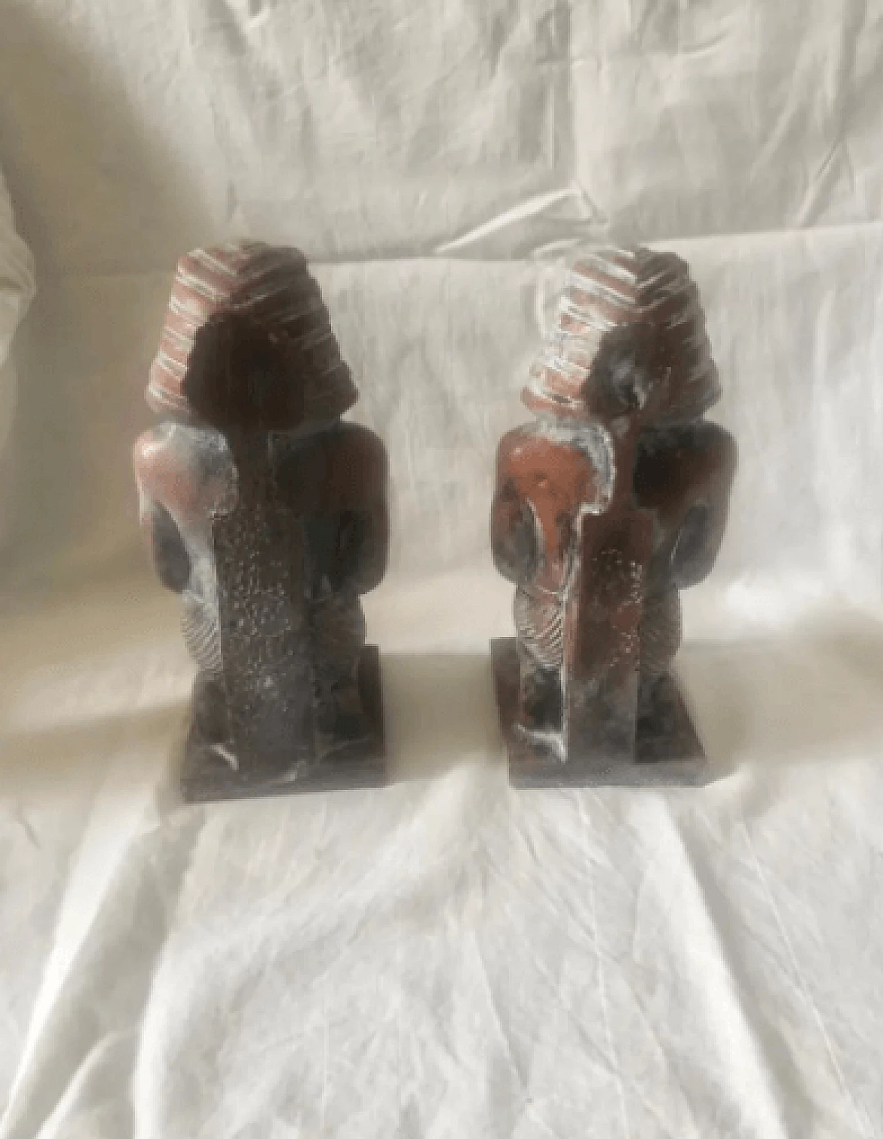 Pair of hand-carved Art Deco' sculptures of Egyptian Pharaohs in wood, 40s 17