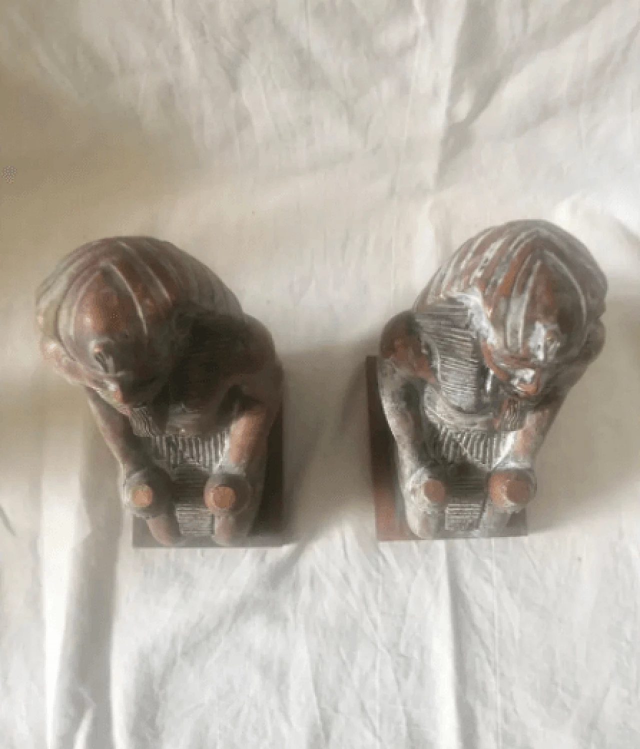 Pair of hand-carved Art Deco' sculptures of Egyptian Pharaohs in wood, 40s 24