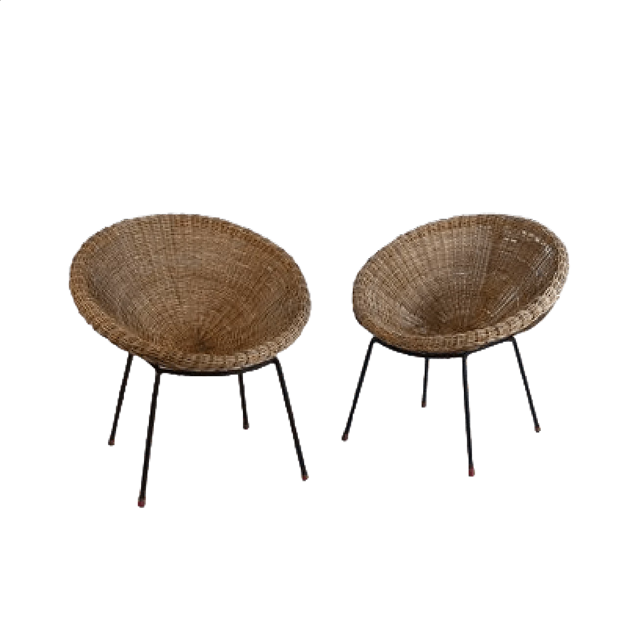 Pair of wicker Egg chairs, 1950s 9