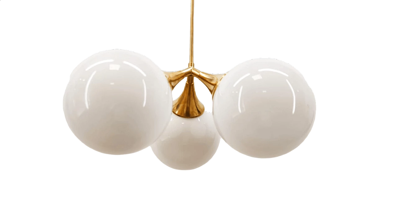 Brass chandelier with three polished spheres, 1970s 9