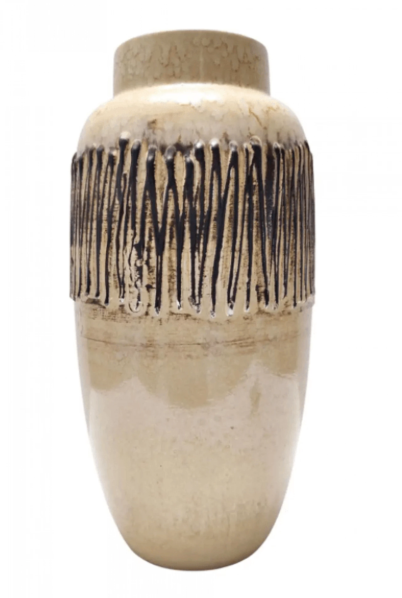 Beige and black glazed ceramic vase, 1970s 1