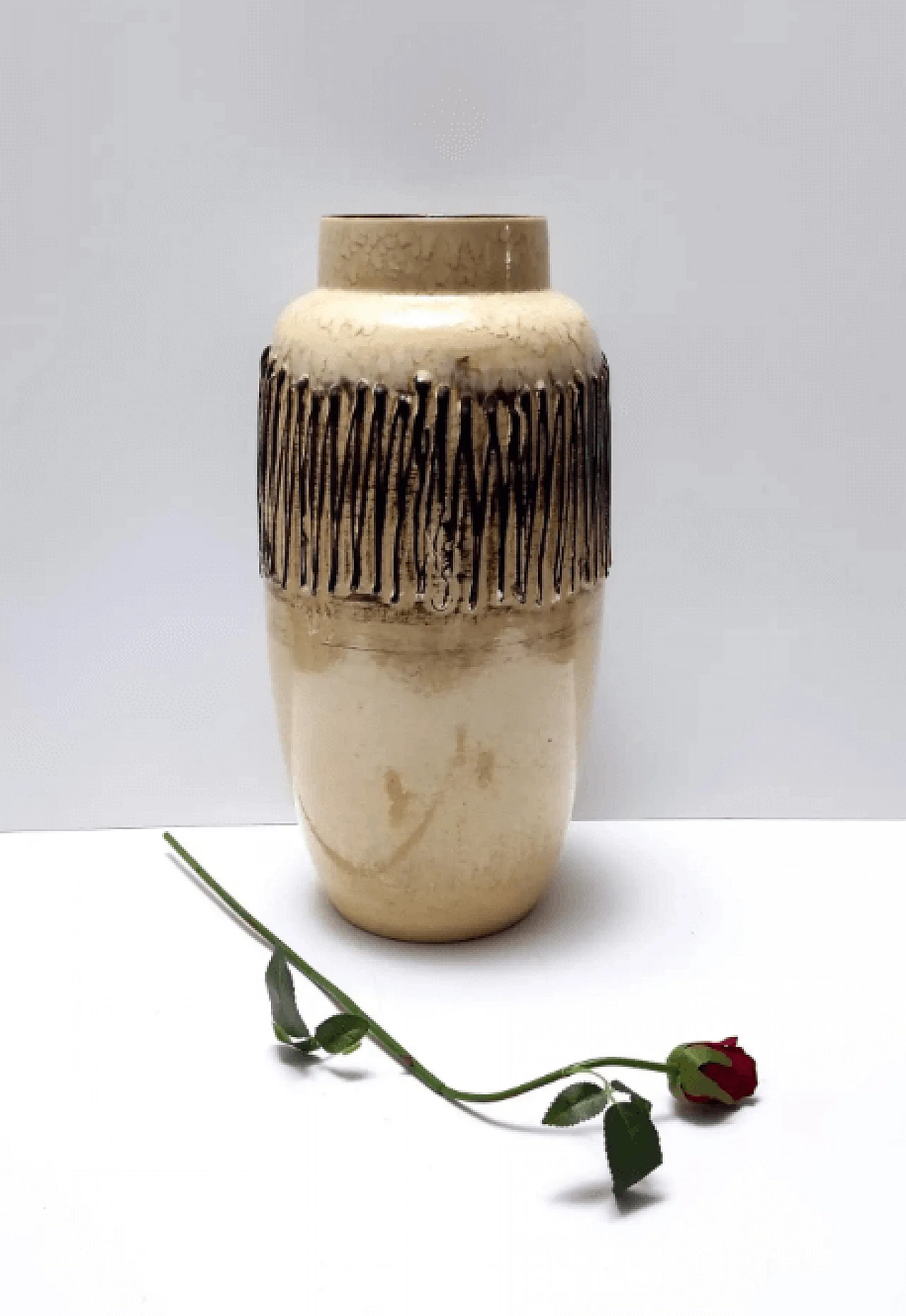 Beige and black glazed ceramic vase, 1970s 2