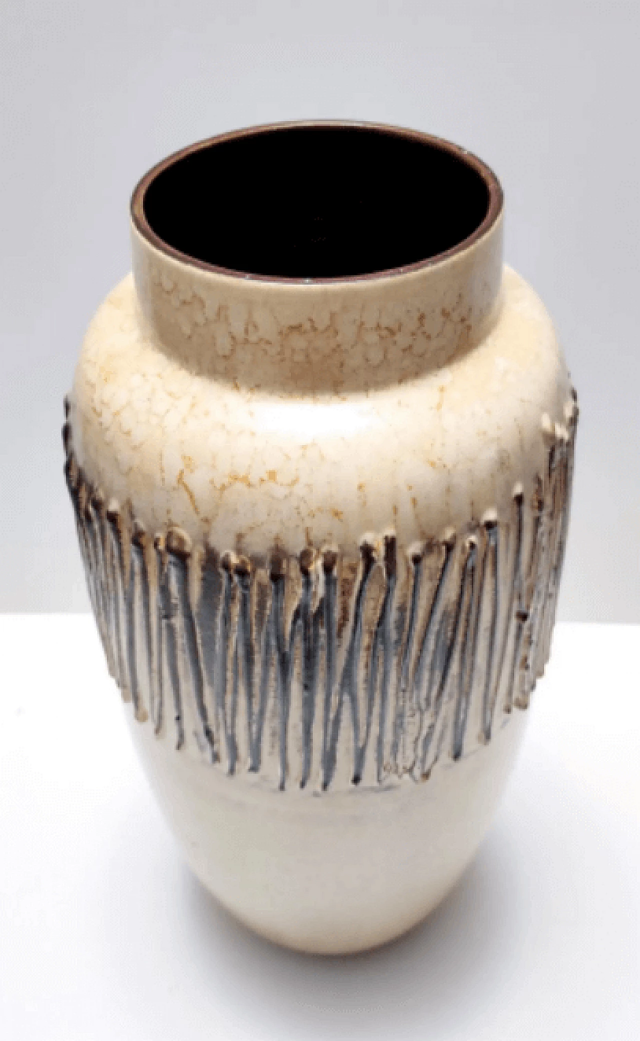 Beige and black glazed ceramic vase, 1970s 4