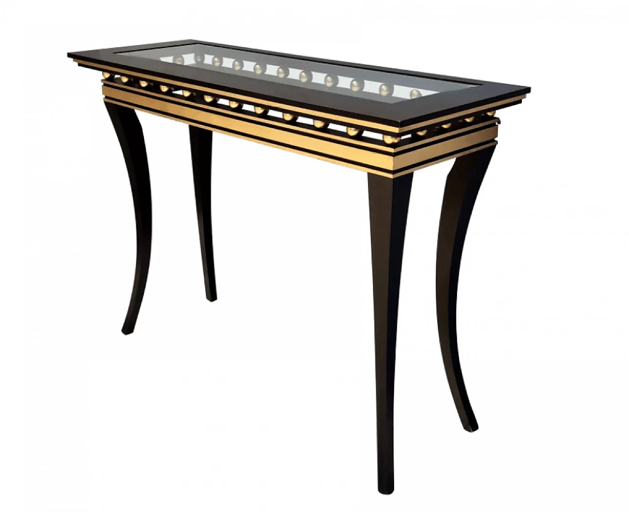 Rectangular ebonized beech console by Roberto Ventura with crystal top, 2000s 1