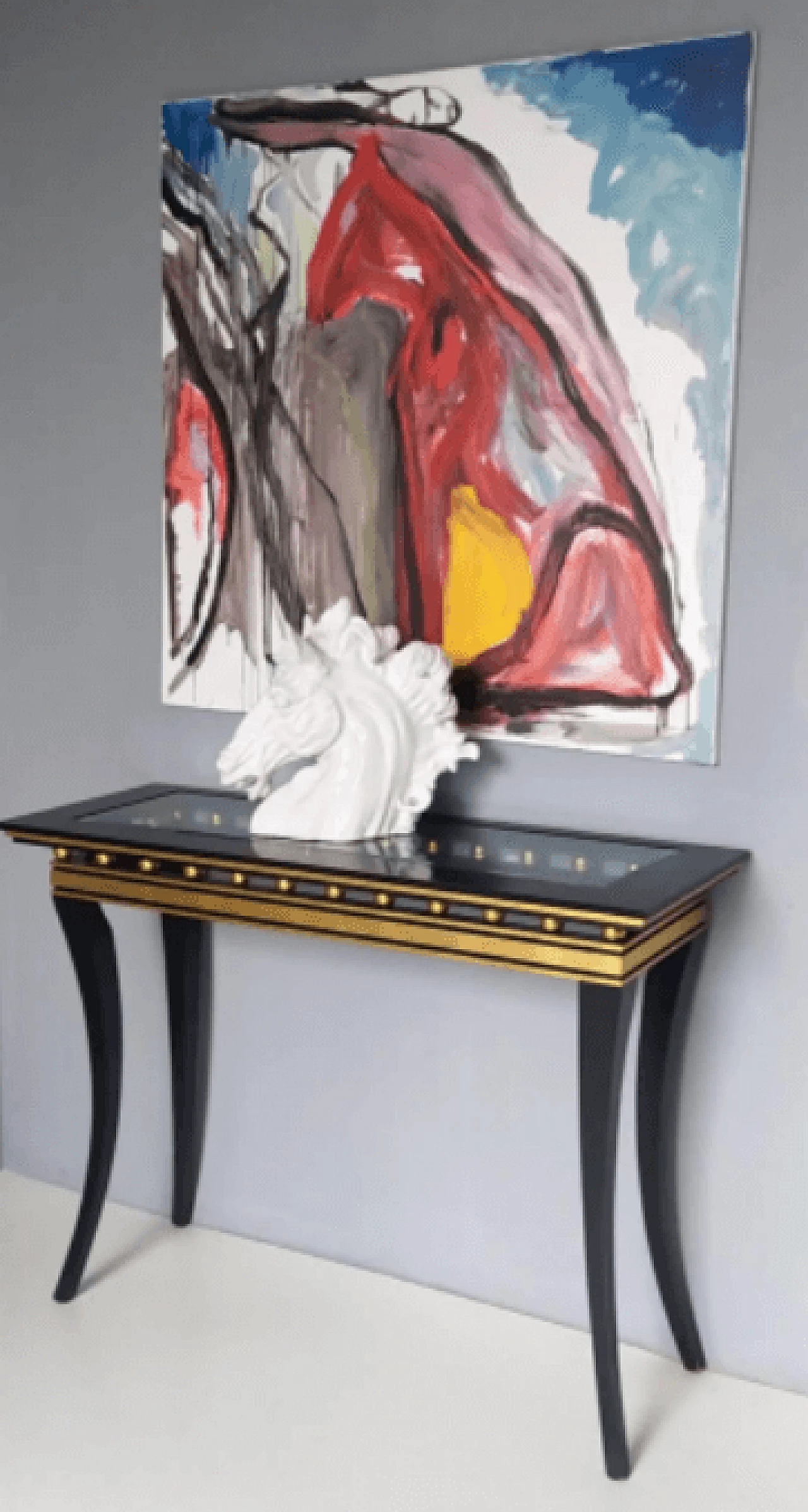 Rectangular ebonized beech console by Roberto Ventura with crystal top, 2000s 2