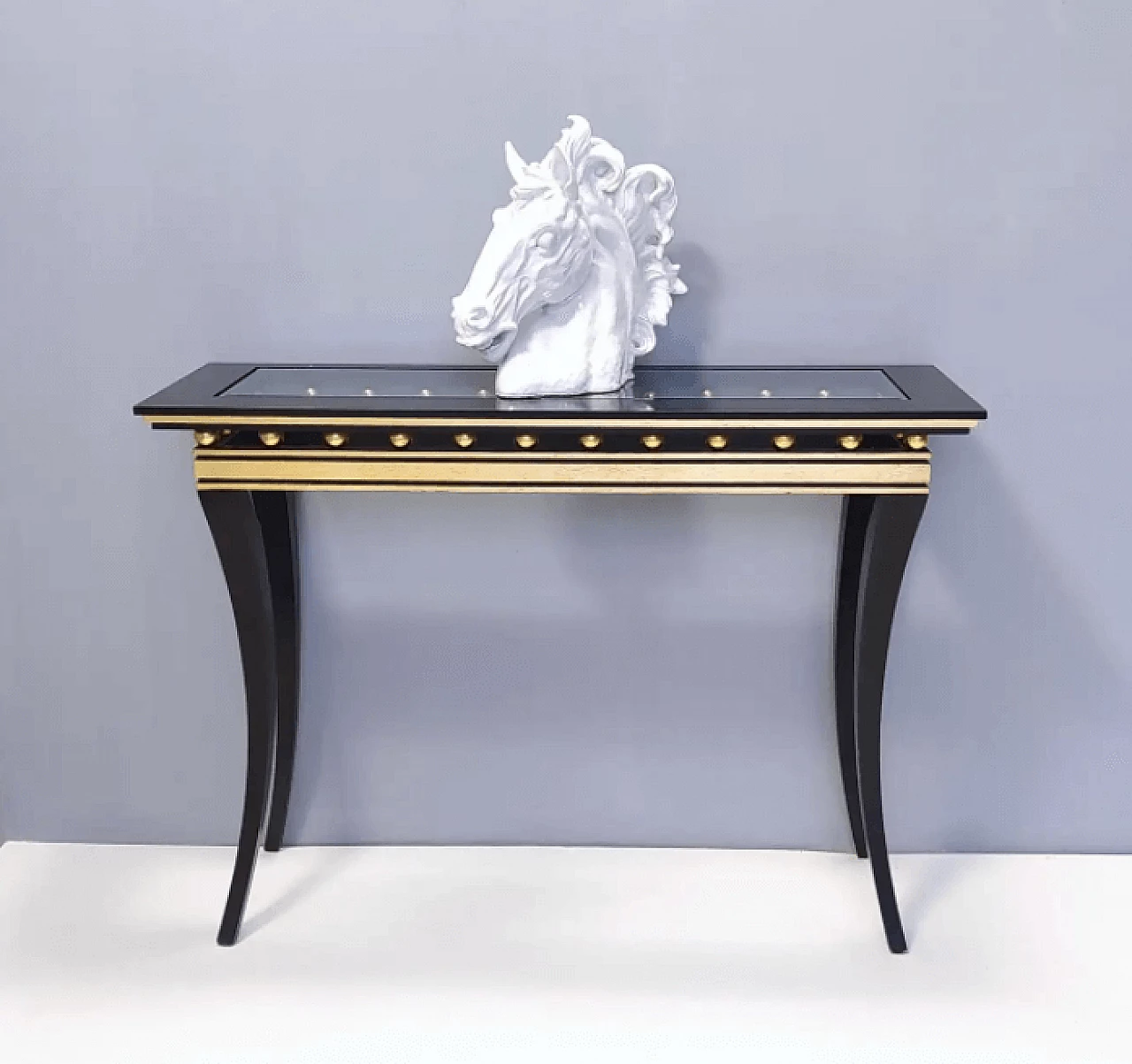 Rectangular ebonized beech console by Roberto Ventura with crystal top, 2000s 3