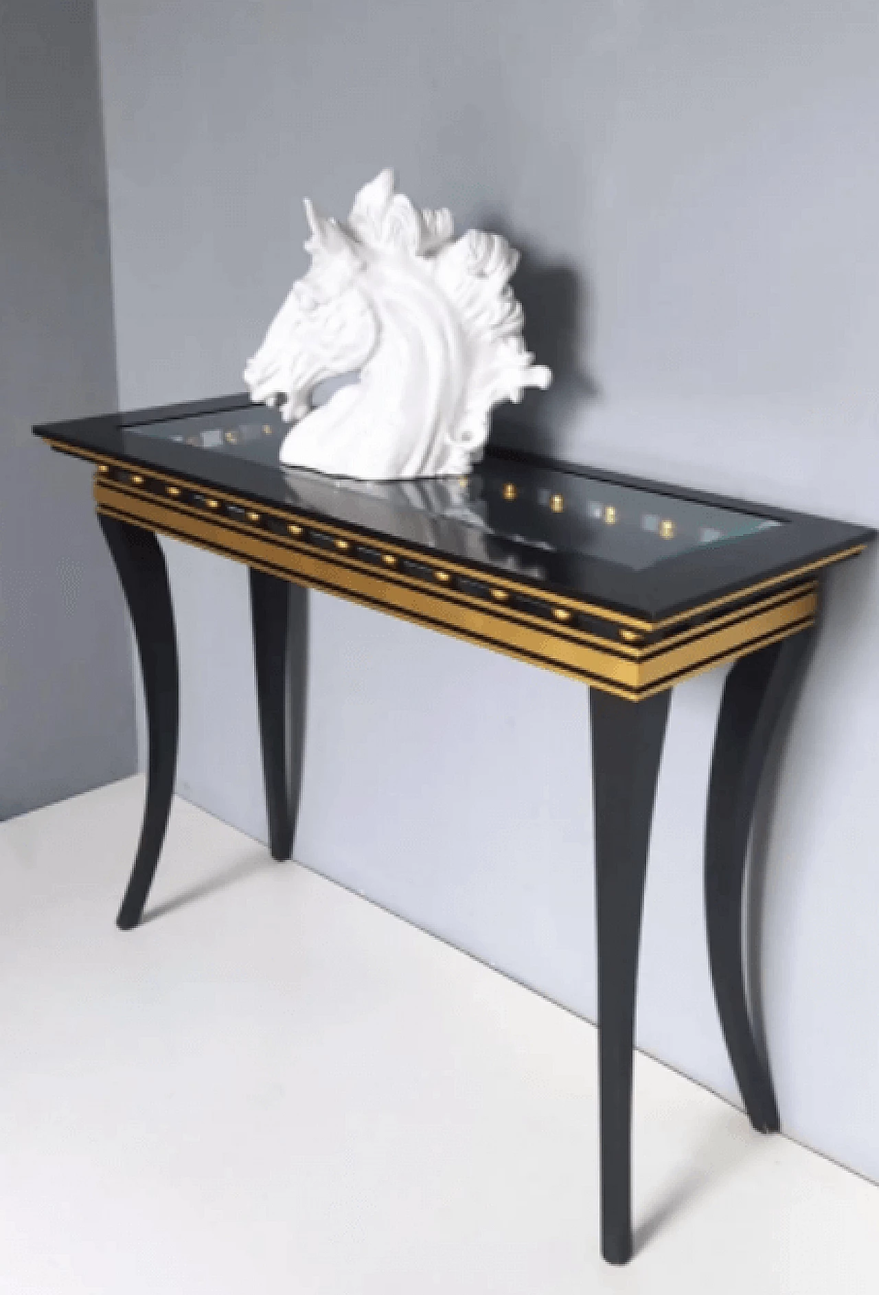 Rectangular ebonized beech console by Roberto Ventura with crystal top, 2000s 5