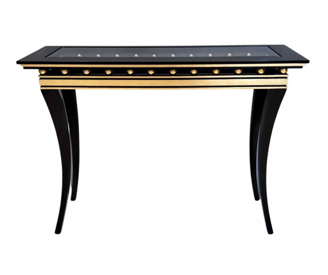 Rectangular ebonized beech console by Roberto Ventura with crystal top, 2000s 6