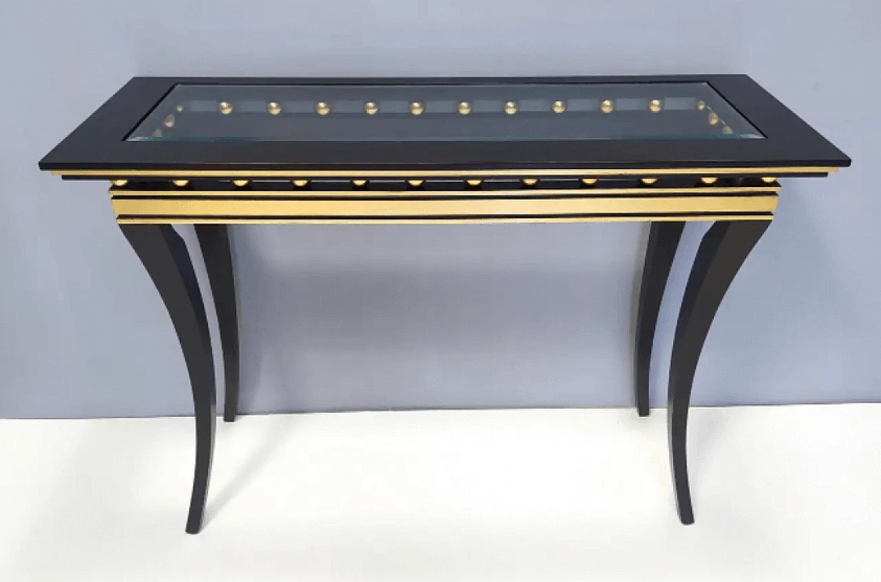 Rectangular ebonized beech console by Roberto Ventura with crystal top, 2000s 8