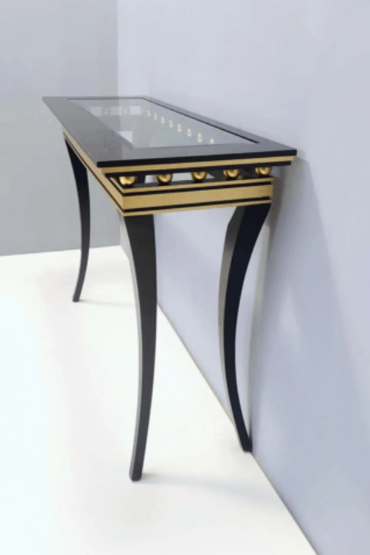 Rectangular ebonized beech console by Roberto Ventura with crystal top, 2000s 10