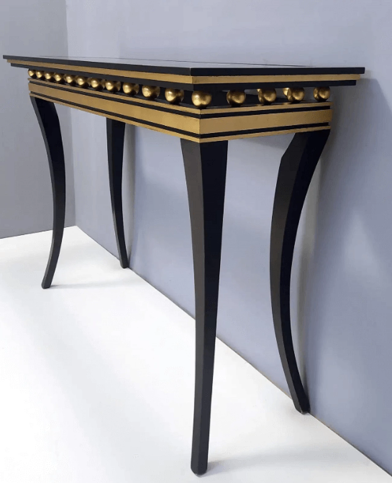 Rectangular ebonized beech console by Roberto Ventura with crystal top, 2000s 11