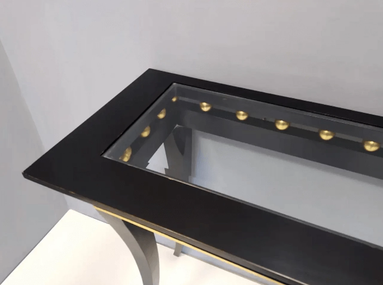 Rectangular ebonized beech console by Roberto Ventura with crystal top, 2000s 13