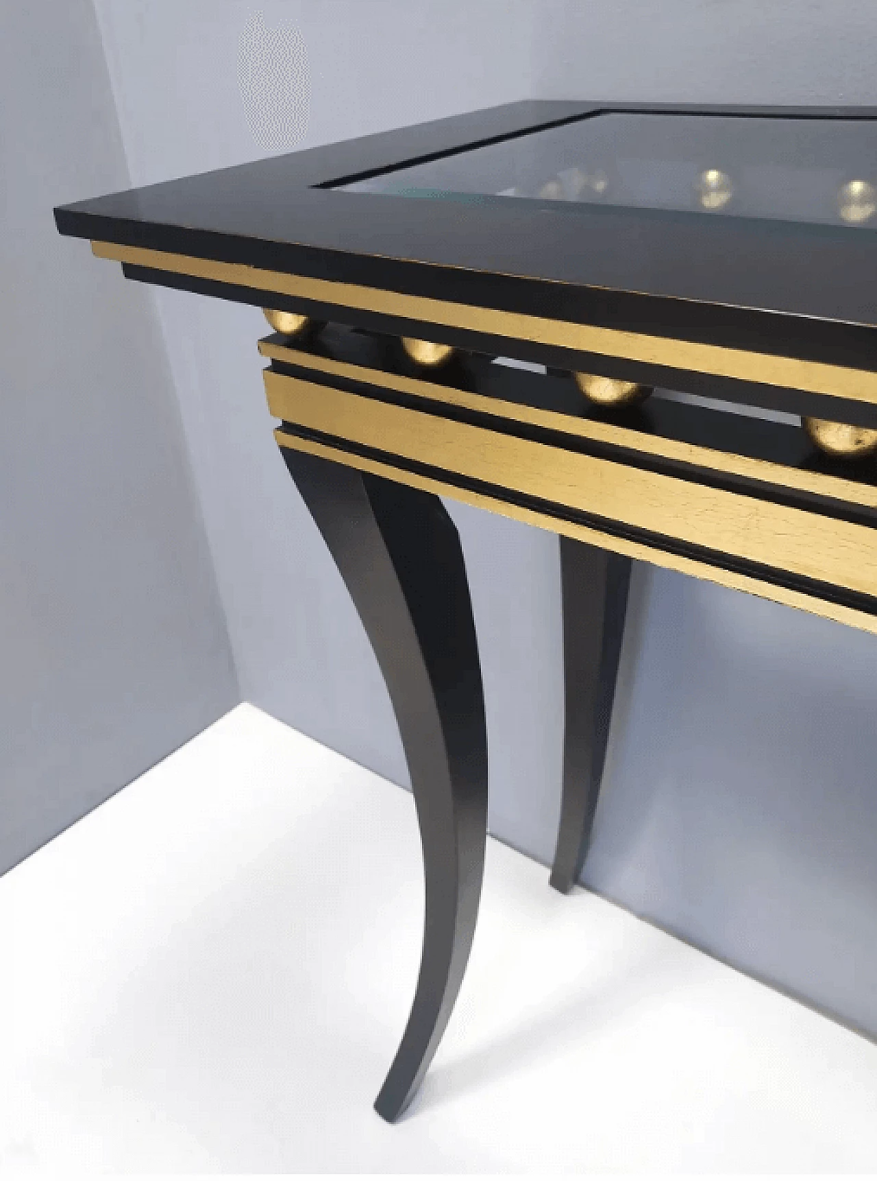 Rectangular ebonized beech console by Roberto Ventura with crystal top, 2000s 14