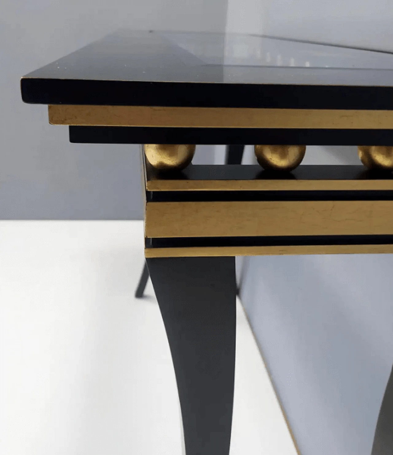 Rectangular ebonized beech console by Roberto Ventura with crystal top, 2000s 17