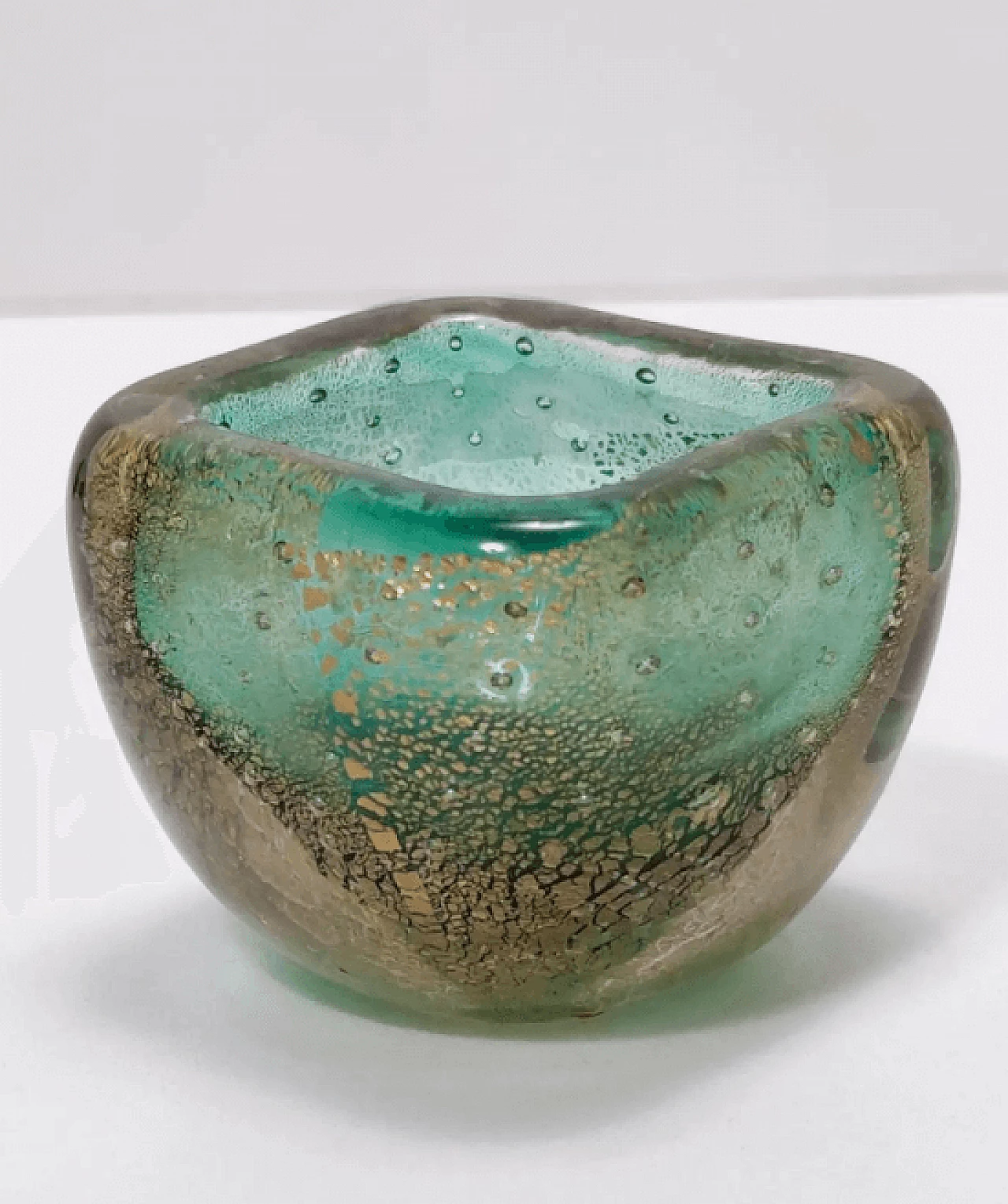 Green and gold Murano submerged glass bowl by Venini, 1940s 3