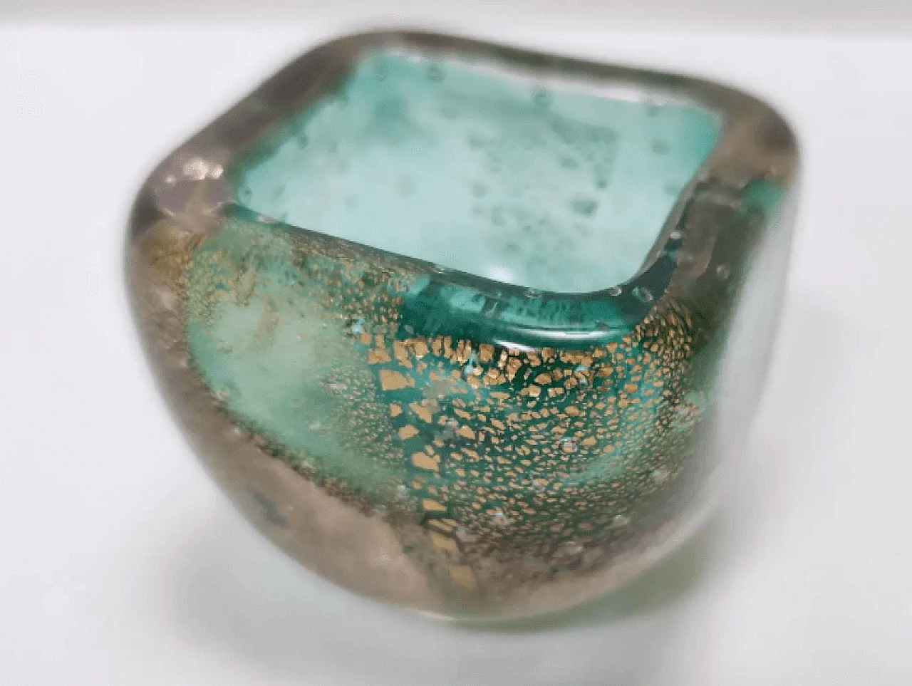 Green and gold Murano submerged glass bowl by Venini, 1940s 5