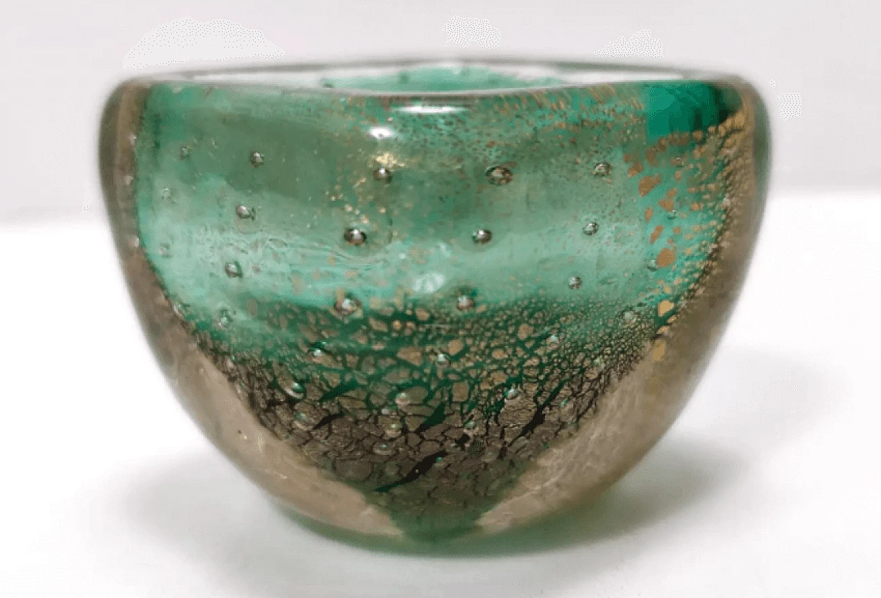 Green and gold Murano submerged glass bowl by Venini, 1940s 8