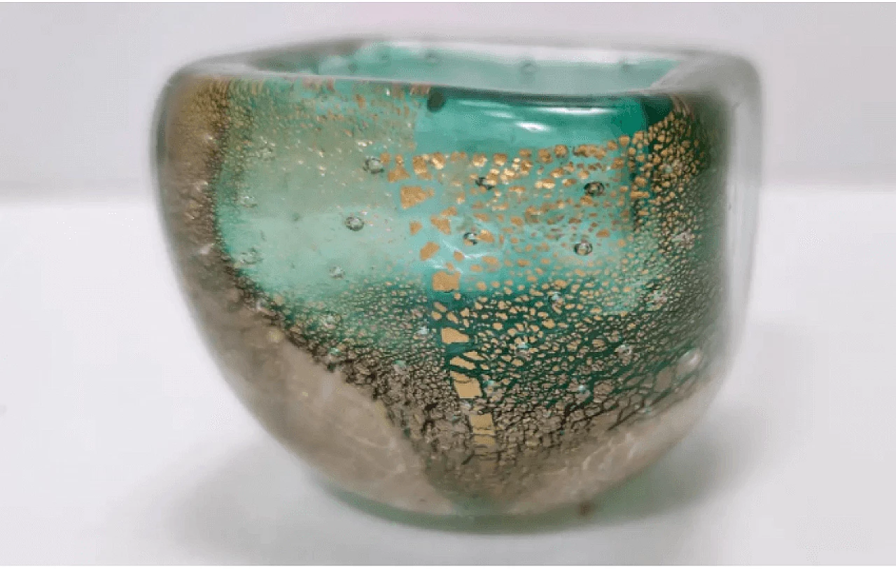 Green and gold Murano submerged glass bowl by Venini, 1940s 9