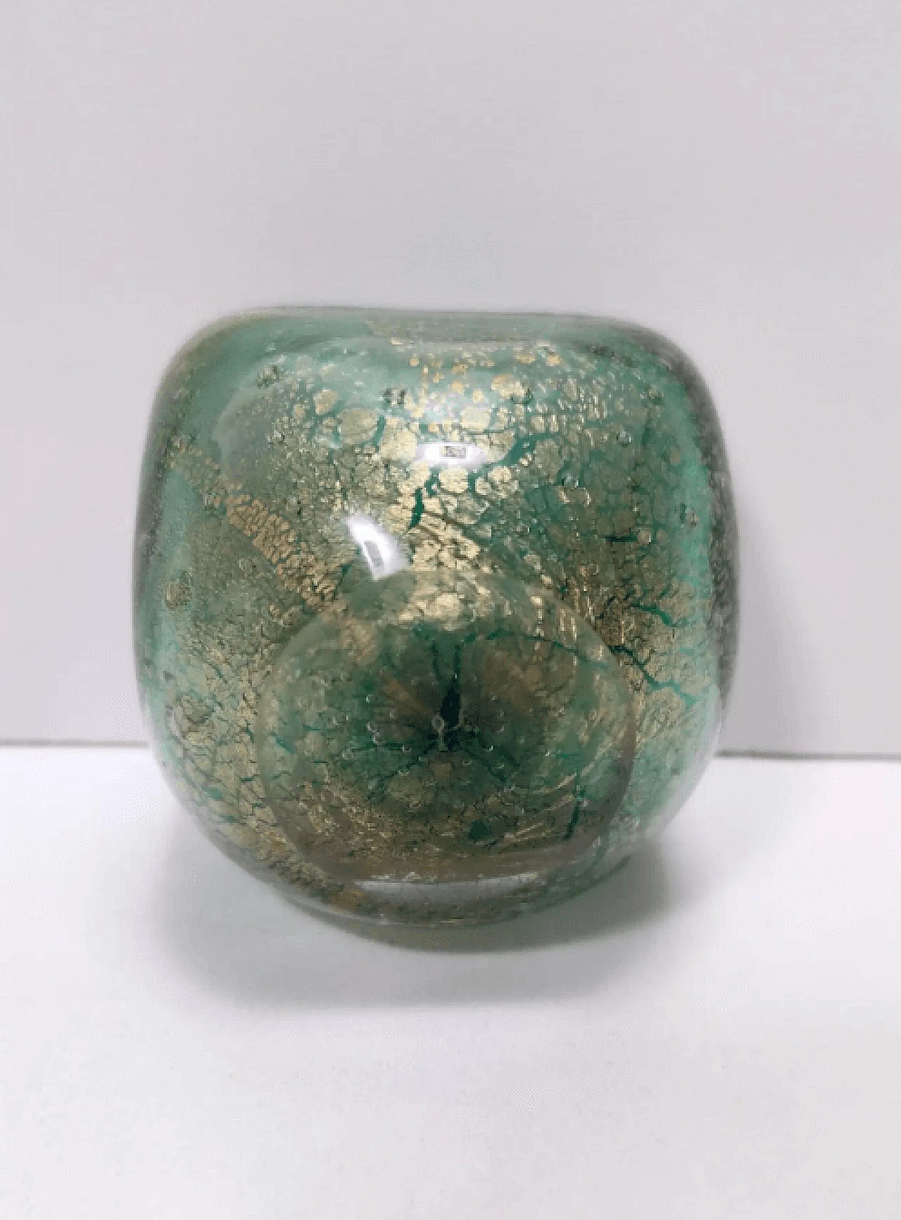 Green and gold Murano submerged glass bowl by Venini, 1940s 11