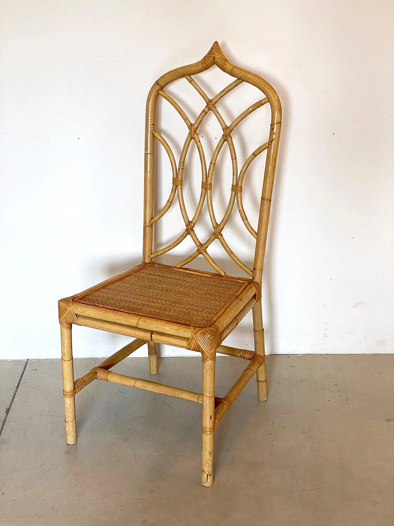 Wicker and bamboo chair, '70s 1