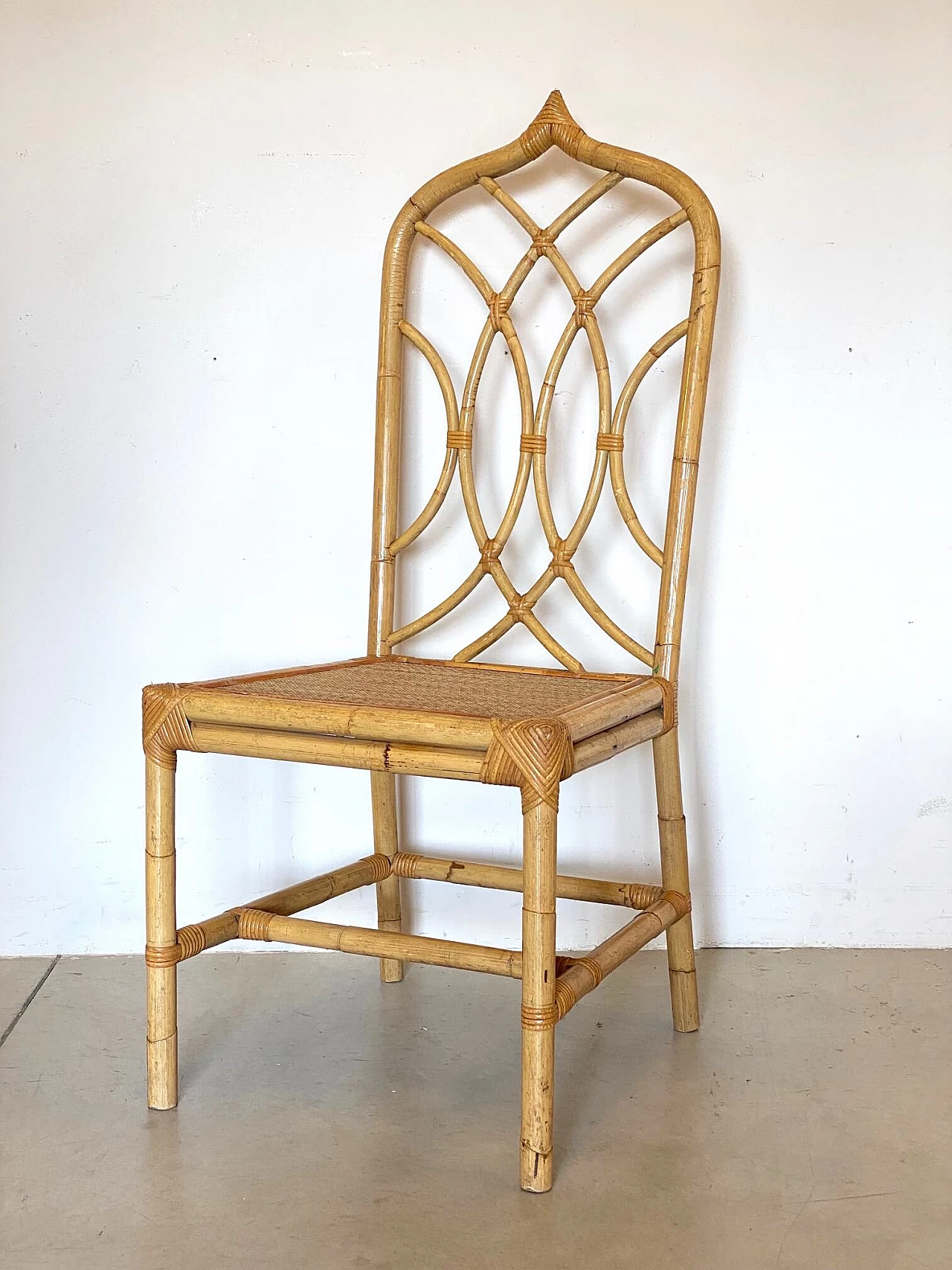 Wicker and bamboo chair, '70s 2