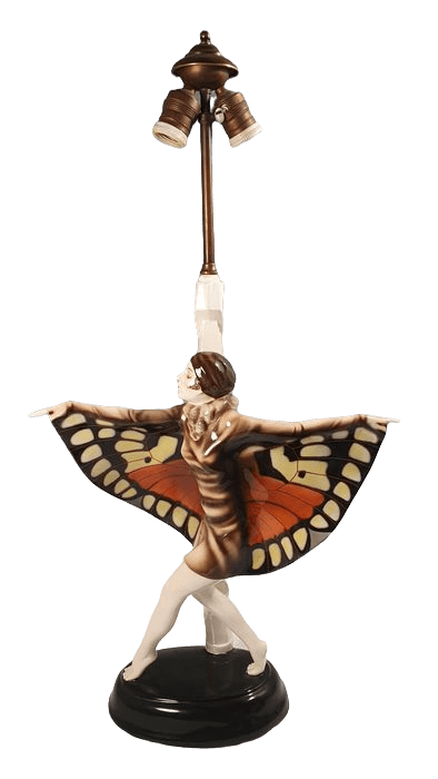 Lampada in ceramica Goldscheider a forma di ballerina firmata Lorenzi, '900